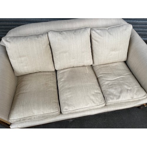 194 - 19th century low two seat parlor sofa, cream material upholstery, horsehair filled, Feather cushions... 