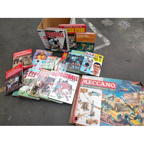 228 - Selection of vintage football annuals , with collection of vintage football cards and Meccano etc