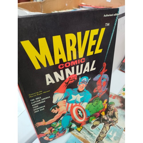 226 - Box of vintage cigarette albums , cards , coin set , vintage comics and books to include marvel comi... 