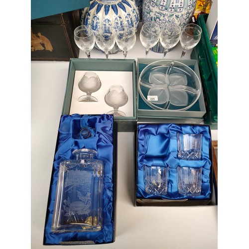 225 - Selection of crystal/ glass ware to include Edinburgh castle etched decanter etc