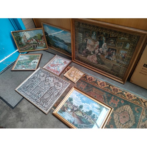 212 - Large Lot of vintage tapestries framed