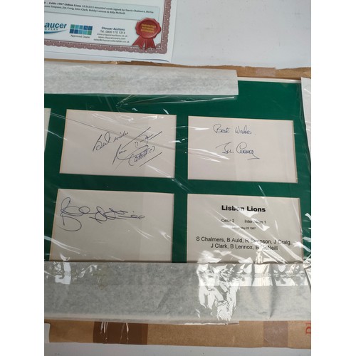 188 - Celtic 1967 Lisbon lions mounted cards signed by Stevie Chalmers , Bertie auld , Ronnie Simpson John... 