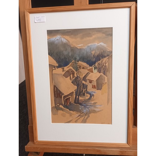 259 - Watercolour and pastel depicting winter village , Signed [52x40cm]