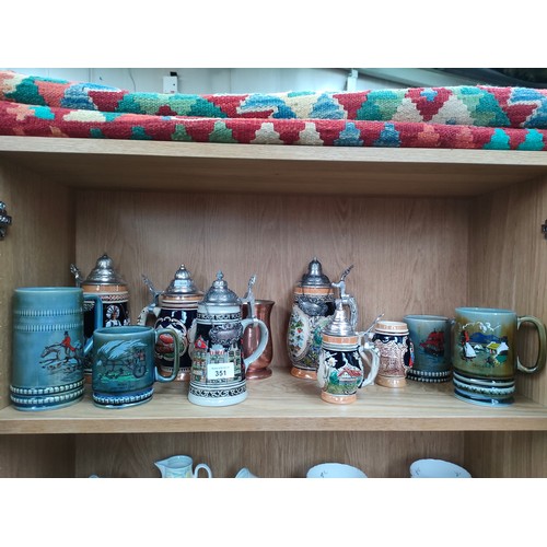 351 - Shelf of German tankards etc