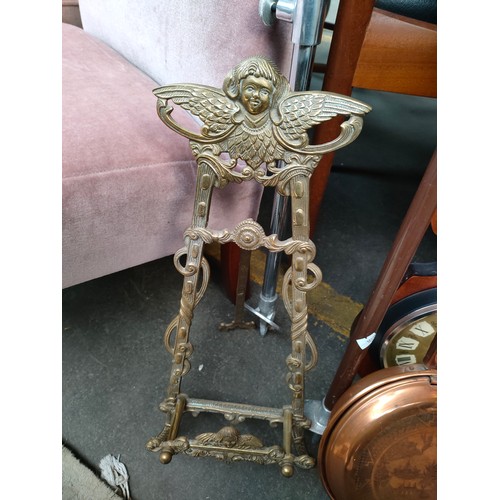 353 - Large barometer, brass cherub picture stand , shooting sticks etc