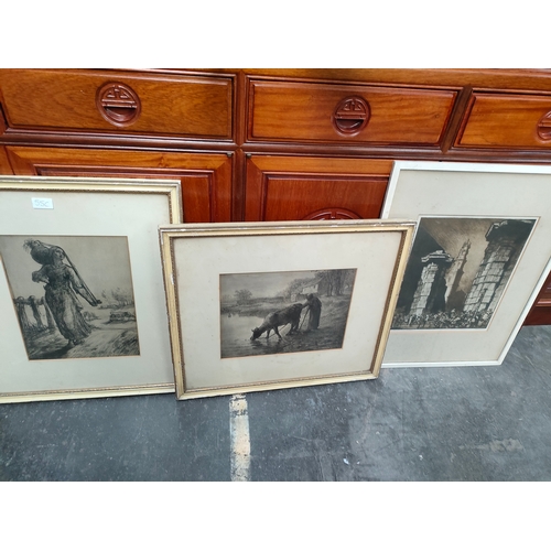 55C - 3 Early 1900s pictures to include farming and titled from the etching Frank Brangwyn R.A