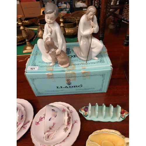 421 - Lladro figurines along with Tuscan tea set and devon ware