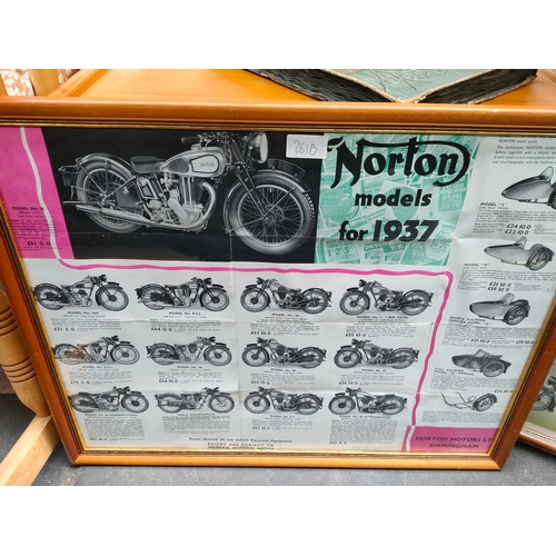 261B - 2 Norton's 1937 motorcycle advertisements framed