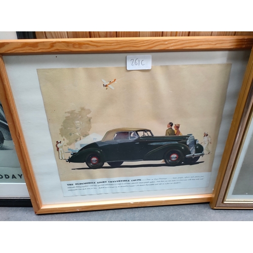 261C - 3 old car advertisements framed