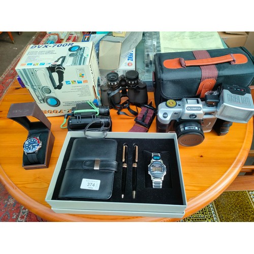 180D - Selection of miscellaneous items includes Olympia camera , boxed camcorder , binoculars and watches ... 