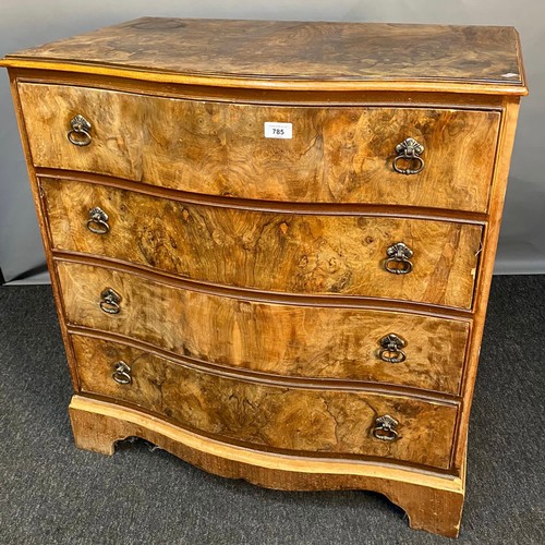 785 - 20th century Burr walnut veneer bow front chest of drawers. [82x78x50cm]