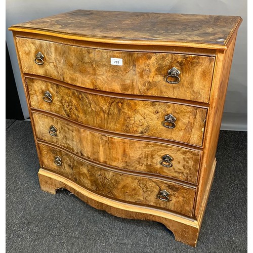 785 - 20th century Burr walnut veneer bow front chest of drawers. [82x78x50cm]