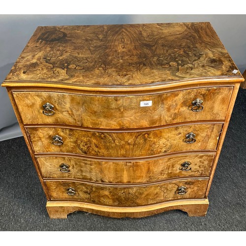 785 - 20th century Burr walnut veneer bow front chest of drawers. [82x78x50cm]