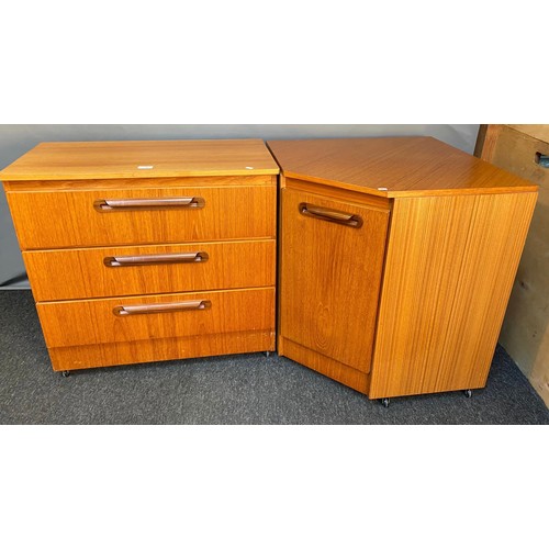 778 - Mid century three drawer chest and attached side unit. Produced by Sakol.