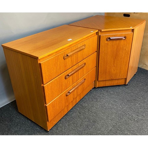 778 - Mid century three drawer chest and attached side unit. Produced by Sakol.