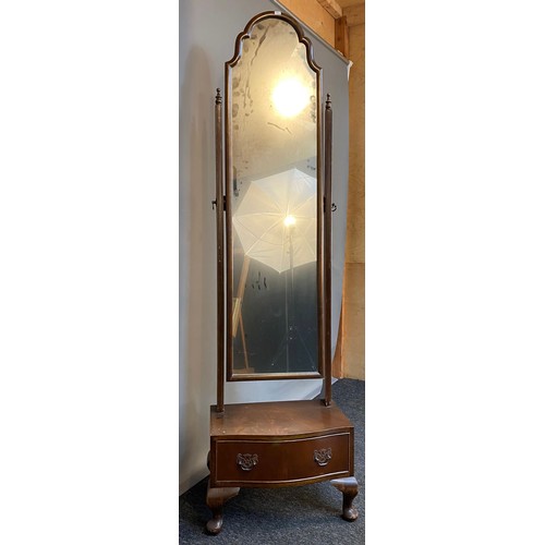 758 - 20th century full length bedroom mirror, the moulded shaped frame above an under drawer, the whole r... 