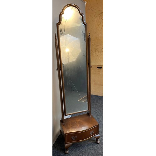 758 - 20th century full length bedroom mirror, the moulded shaped frame above an under drawer, the whole r... 