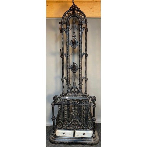 757 - 19th century 'Canon Works' [Falkirk] cast iron coat stand with cast iron drip tray inserts. [207x76x... 