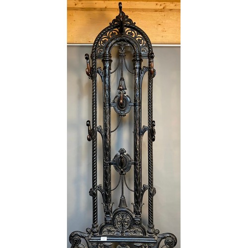 757 - 19th century 'Canon Works' [Falkirk] cast iron coat stand with cast iron drip tray inserts. [207x76x... 