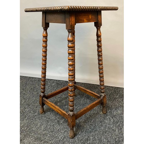 751 - Early 1900's arts and crafts small side table, raised on  turned legs with peripheral stretchers  [4... 