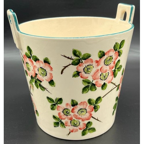 556 - Vintage Wemyss Ware Griselda Hill Pottery bucket planter, designed with pink flower design. [21cm hi... 