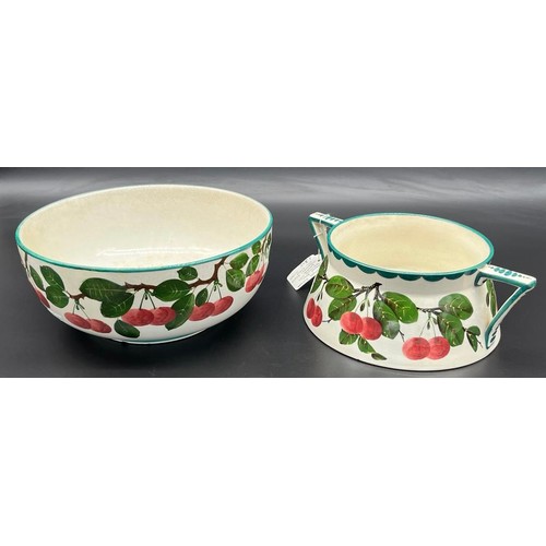 570 - Two antique Wemyss Ware bowls. Wemyss Roslyon flower bowl decorated with cherries, impressed T.Goode... 