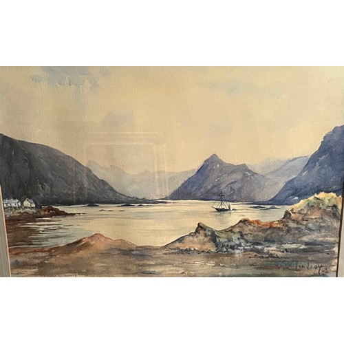 655 - M Lindsay 
Original watercolour depicting loch and mountain scene. Signed to bottom right hand corne... 