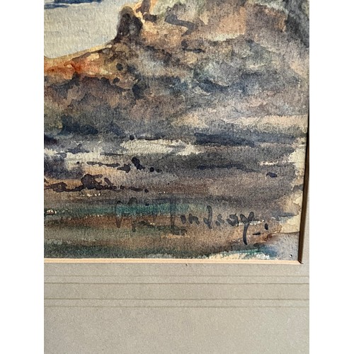 655 - M Lindsay 
Original watercolour depicting loch and mountain scene. Signed to bottom right hand corne... 