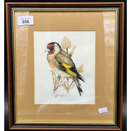 656 - Original watercolour depicting a Goldfinch. Signed L Gascoign. [Frame 31x28cm]