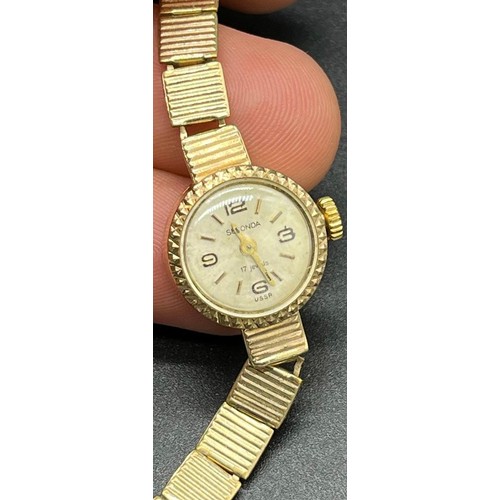 15 - A Vintage ladies 9ct gold cased wrist watch produced by Sekonda. [Non Runner] Together with a Victor... 