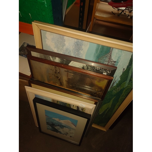 453 - Large selection of art works includes oil paintings etc