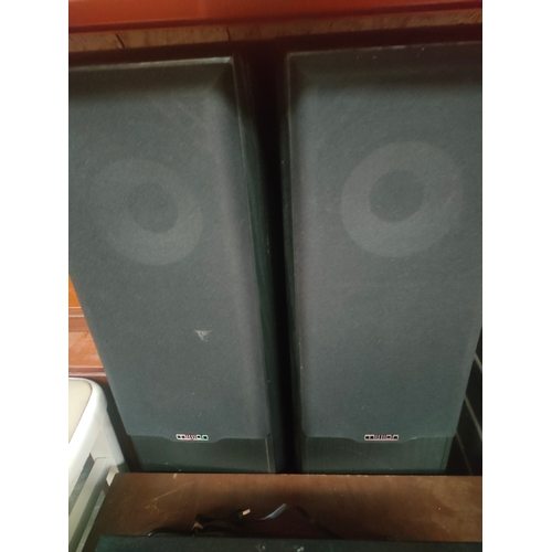 471 - Pair of large mission speakers with stands , pioneer separate etc