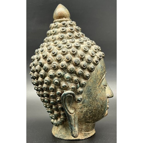 579 - Antique Chinese Monumental Bronze head of Buddha Shakyamuni. Beautiful patina and detail showing. Hi... 