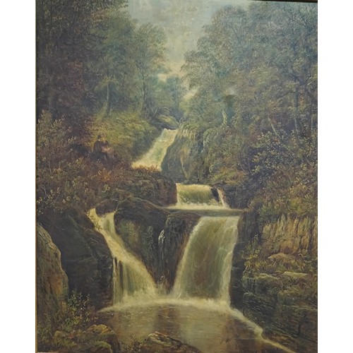 696 - Oil on canvas 'Pecca Falls, Ingleton' By artist Edward Priestley [80x68cm]