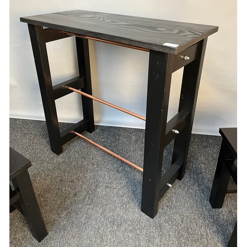 802 - Unique Hand Made Contemporary black console table with two smaller tables, top cut from Douglas fir,... 