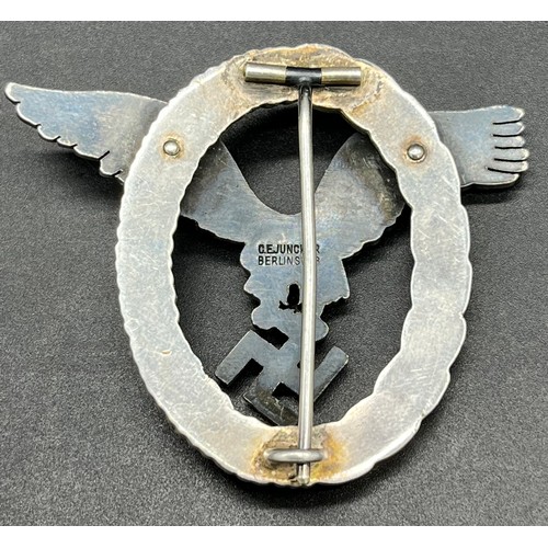 546 - WW2 German Luftwaffe Pilots badge, C.E. Juncker Berlin SW68 Stamped to the back of the eagle motif. ... 