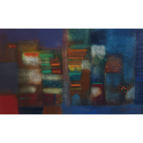 633 - Mixed media titled 'Blue Beach' Signed Alfons .B Jasinski 1972 [50x70cm]