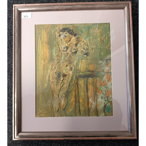 635 - Mixed media painting depiction a nude women, signed [52x46cm]