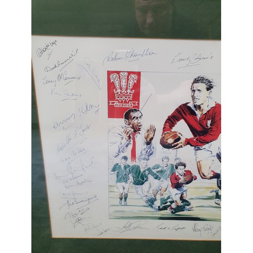 640 - A Wooden Spoon Society Framed Print of the Welsh Rugby Team Showing Players in action conductor and ... 