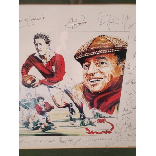 640 - A Wooden Spoon Society Framed Print of the Welsh Rugby Team Showing Players in action conductor and ... 