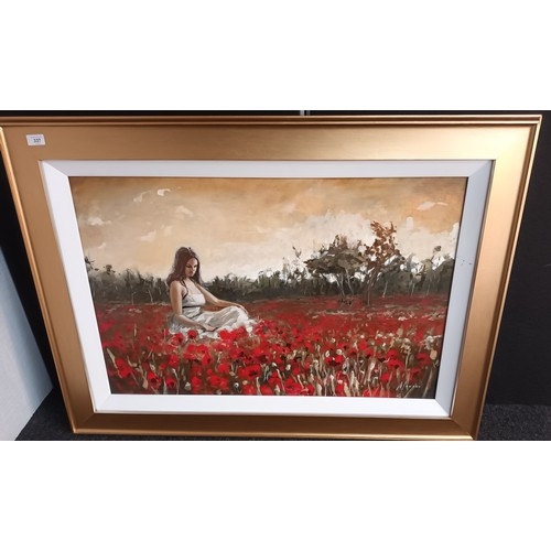 643 - Shawn Mackey 
Titled 'The Poppy Field' oil on canvas. dated 2017. Fitted in a contemporary gilt fram... 