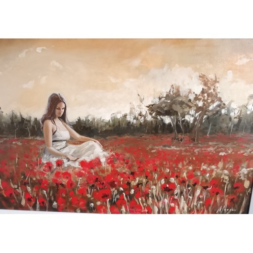 643 - Shawn Mackey 
Titled 'The Poppy Field' oil on canvas. dated 2017. Fitted in a contemporary gilt fram... 