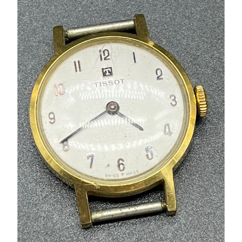 24 - 9ct gold cased ladies wristwatch with plated elasticated strap. Together with a vintage ladies Tisso... 