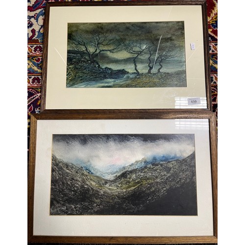 650 - Philip Crennell 
Two original watercolours depicting eerie tree and mountain landscape. Both signed ... 