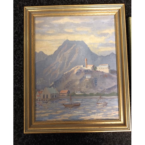 683 - 3 oil on boards depicting various boat scenes [36x50cm]