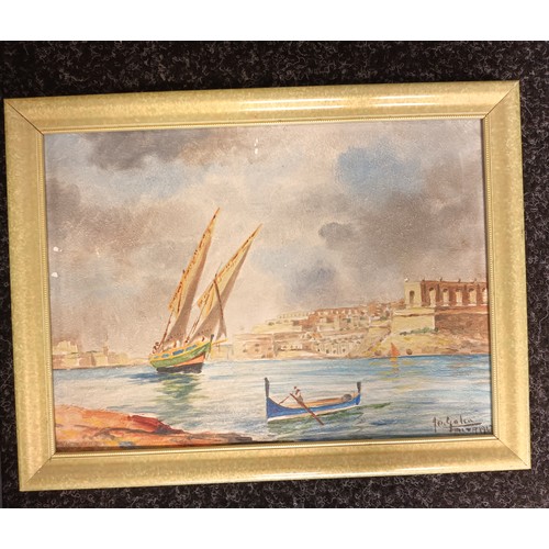 683 - 3 oil on boards depicting various boat scenes [36x50cm]