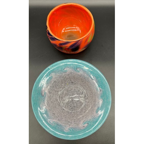 590 - Vasart art glass Scottish bowl together with an Art Glass orange ground bowl. [Vasart- 22cm in diame... 