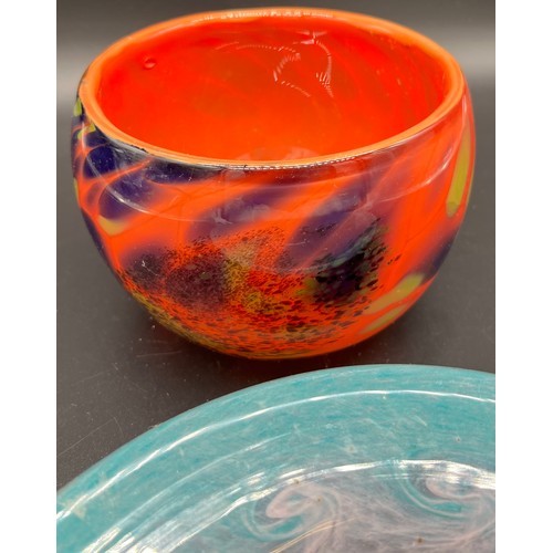 590 - Vasart art glass Scottish bowl together with an Art Glass orange ground bowl. [Vasart- 22cm in diame... 