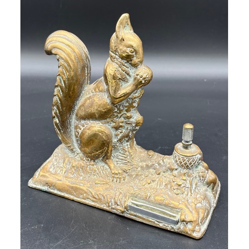 595 - Antique Bronze squirrel figure match striker. [15cm high]