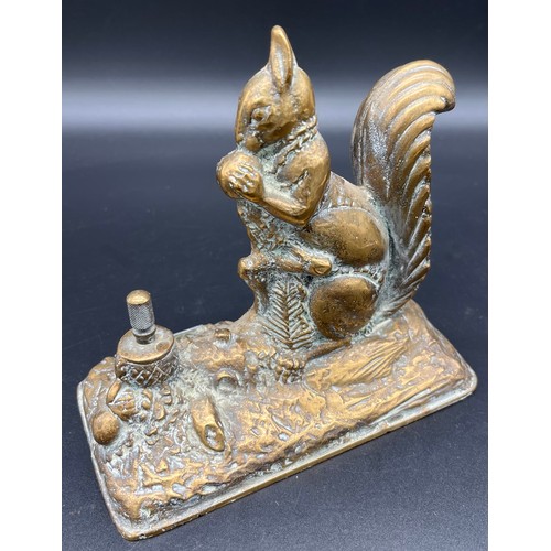 595 - Antique Bronze squirrel figure match striker. [15cm high]